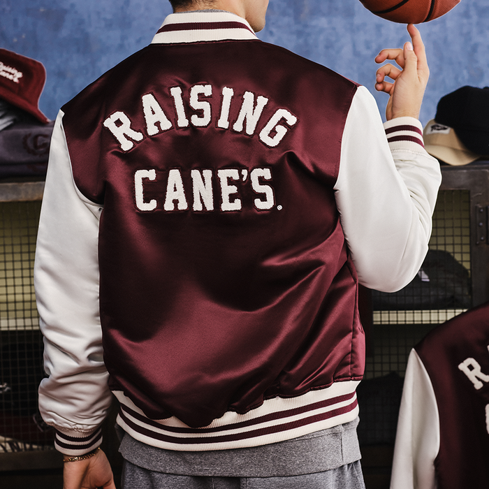 Back of Cane's Heritage Raglan Jacket on model