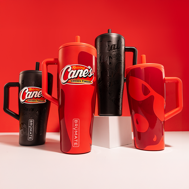 Collab BrüMate featuring co-branded drinkware with insulated, spill-resistant designs for beverages