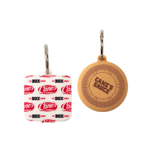 Two keychains with 'Cane's' branding on a white background