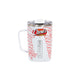 White travel mug with red and black text and Raising Cane's branding on a white background