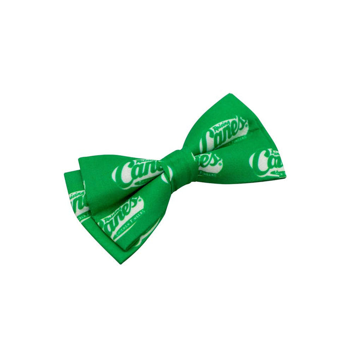 Green bowtie with white Raising Cane's logo