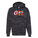 Black Camo Hoodie with Raising Cane's logo in the center of the chest