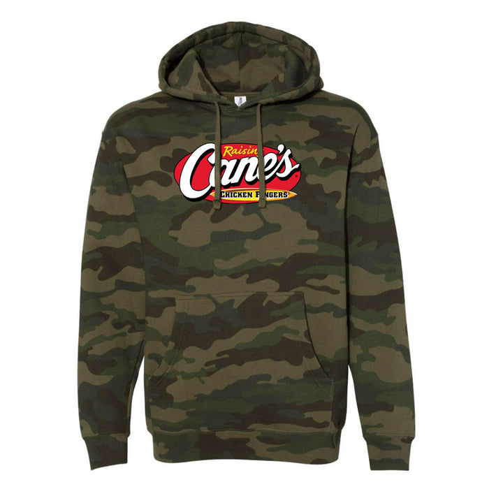 Forest Camo Hoodie (dark green) with Raising Cane's logo in the center of the chest